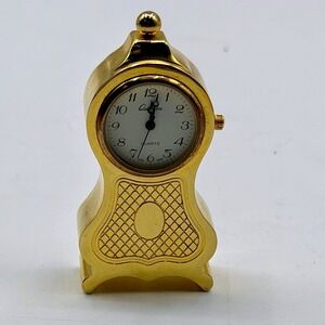 Quarex Gold Tone Miniature Grandfather Desk Clock Vintage Style Quartz Analog
